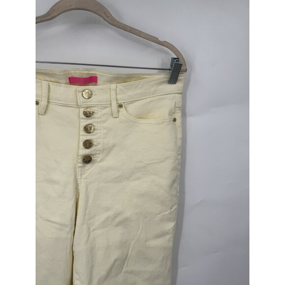 Lilly Pulitzer South Ocean High Rise Lemon Meringue Yellow Straight Leg Jean 12 - Picture 9 of 10